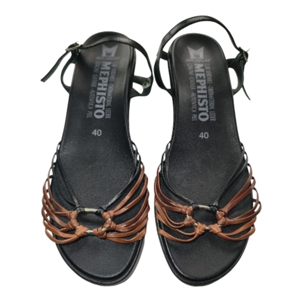 Mephisto Leather Sandals Black Brown Strappy Women EU 40 Comfort Slingback